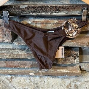 Candypants High Leg Bikini Bottom in Dark Brown with Gold Hardware